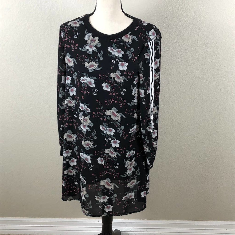 Love Reign Dress Black Floral Contrast Racer Stripes‎ Knee Length Size Small - Picture 11 of 16